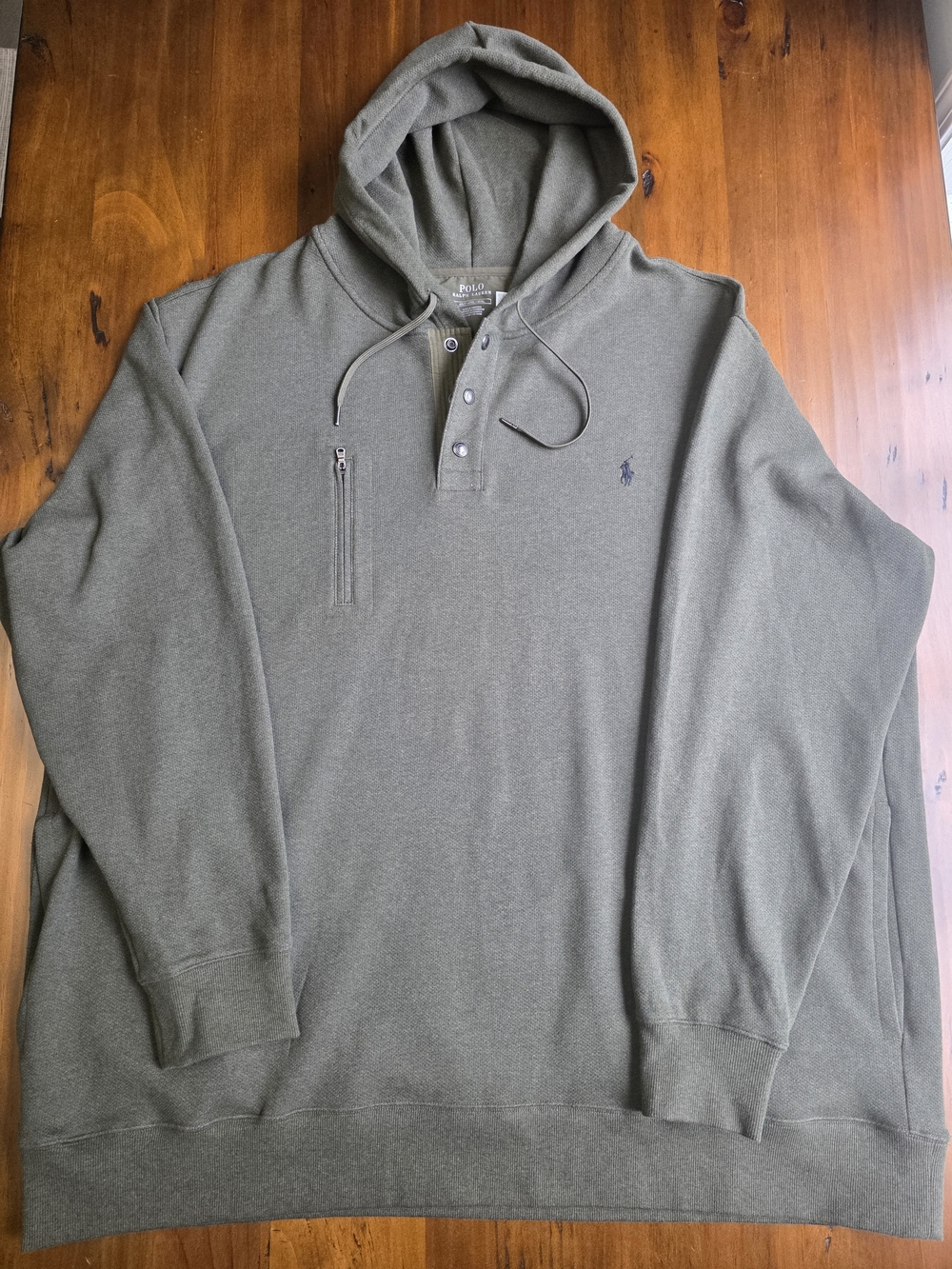 Polo by Ralph Lauren 4XLT Alpine Heather Hooded Henley Sweatshirt
